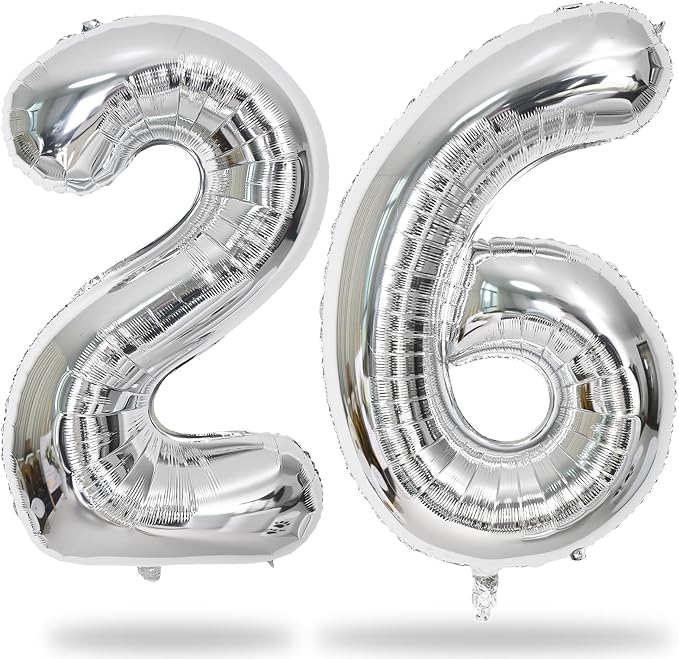 26 Balloons Number, Giant Silver Number 2 & 6 Helium Foil Balloon by Lingqiang