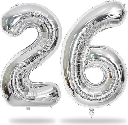 26 Balloons Number, Giant Silver Number 2 & 6 Helium Foil Balloon by Lingqiang
