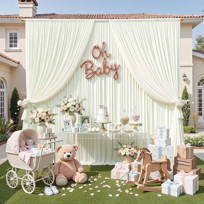 20ft x 10ft Wrinkle Free Ivory Backdrop Curtains - Image 7