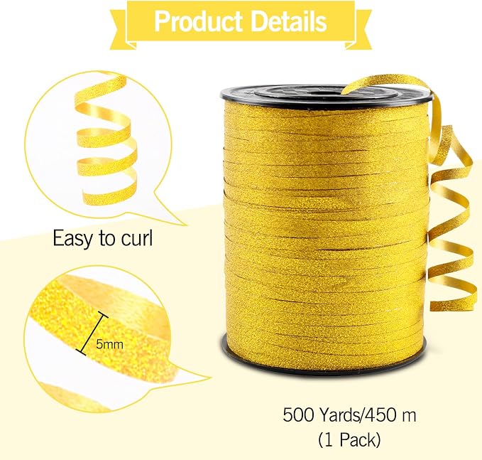 Gold Curling Ribbon, 500 Yard Balloon String Ribbons - Image 4