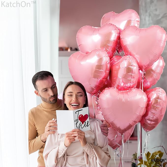 KatchOn Light Pink Heart Balloons Foil 18 Inch, Valentines Day Decorations - Image 3