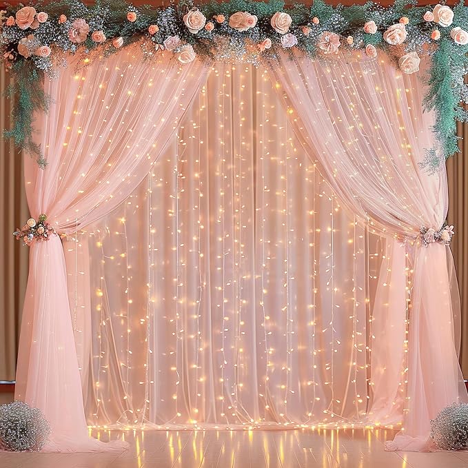 30x10ft Peach Tulle Backdrop Curtain by Partisky