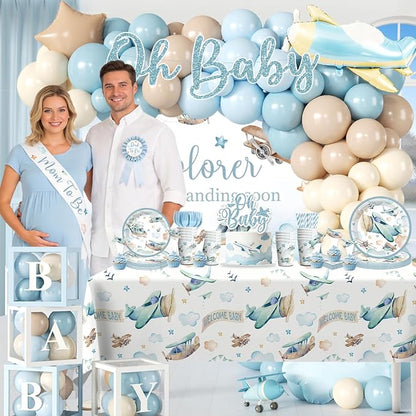 288PCS Cocomigo Blue Airplane Baby Shower Decorations - Image 7