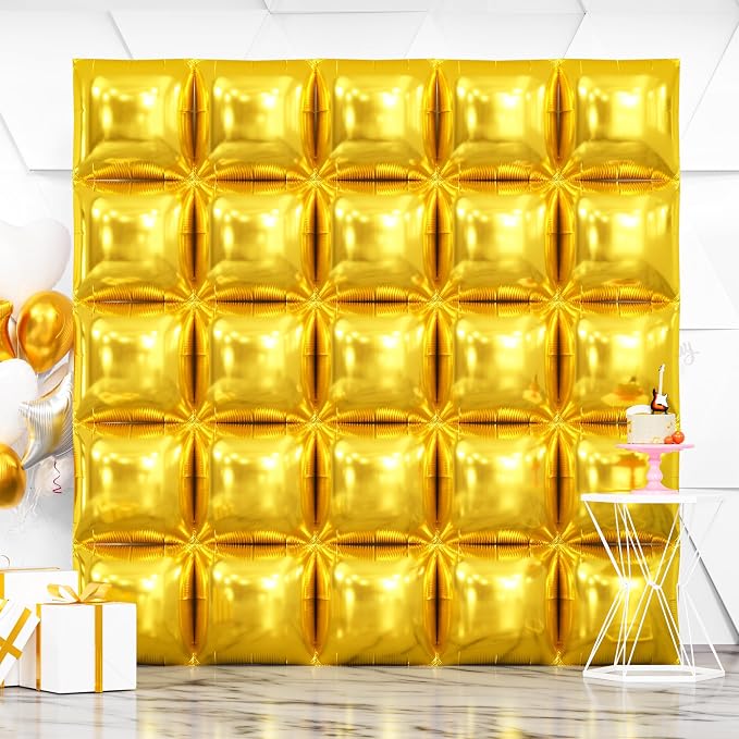 NISOCY 25PCS Metallic Gold Square Foil Balloons Wall Backdrop | Double Sided by NISOCY