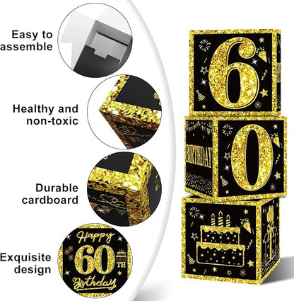 Eiurteao 3pcs Black Gold 60th Birthday Decorations Boxes - Image 5