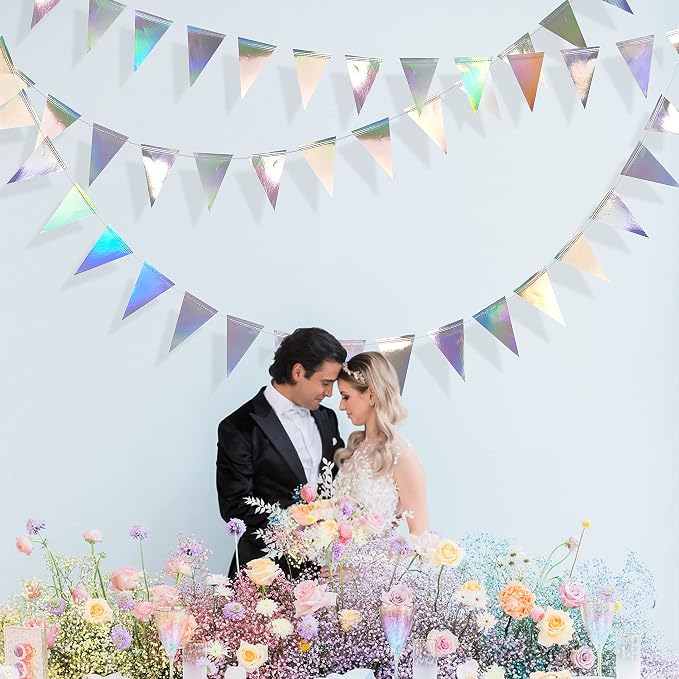 40Ft Iridescent Party Decorations Holographic Hanging Triangle Pennant Banner - Image 6