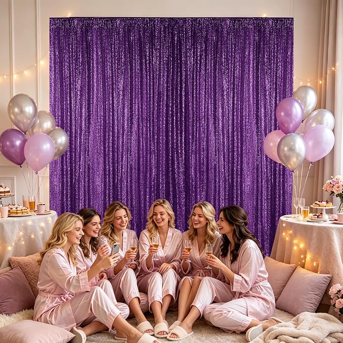Hahuho Purple Sequin Backdrop Curtain, Party Decoration（2 Panels, 2FT x 8FT - Image 8