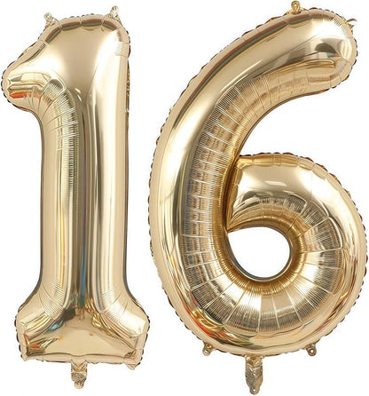 Champagne Gold 16 Balloon Number, 40 Inch Light Gold 16 Balloons Big Foil Mylar by BBPOOL