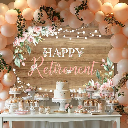 Mocsicka Rustic Retirement Backdrop Women Happy Retirement Party Decorations - Image 2