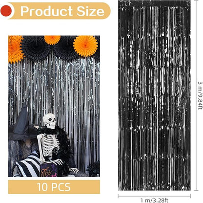 10 Pack Black Foil Curtain Backdrop 3.2ft x 9.8ft Metallic Tinsel Foil Fringe - Image 3