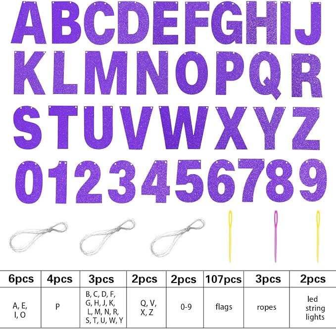 TaoBary 112 Pcs DIY Letter Kit Glitter Customizable Banner Letters Include 107 - Image 3