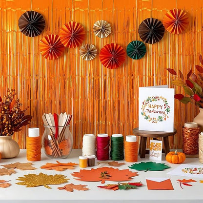 10 Pack Orange Backdrop Curtain 3.2ft x 8.2ft Metallic Tinsel Foil Fringe - Image 5