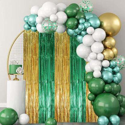 Voircoloria Green Gold Foil Fringe Backdrop Curtains, 3 Pack | Tinsel Streamers - Image 5