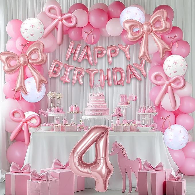 Bow Number 4 Birthday Balloons, Coquette Party Decorations Supplies - Image 3