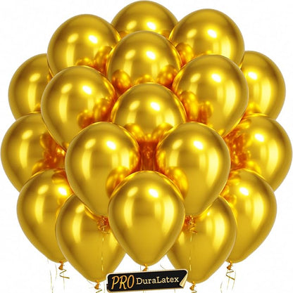 Pro Duralatex Metallic Gold Extra-Thick Balloons 120 Pack 10 inch | Gold by Bezente