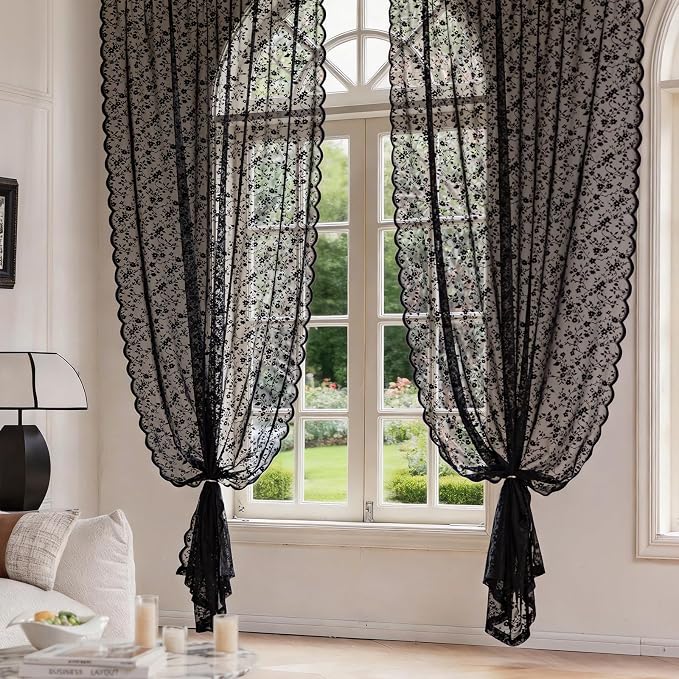 Anmao Vintage Lace Sheer Curtains 45 Inches Long - Image 6