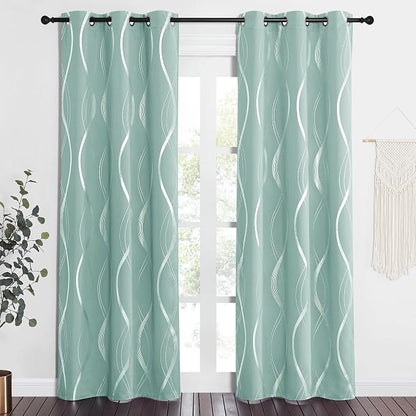 NICETOWN Aqua Blue Foil Print Curtains 90 inch Long - Image 3