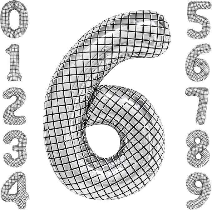 40 Inch Disco Number Balloons Large Silver Disco Ball Print Number Balloon by cocodino