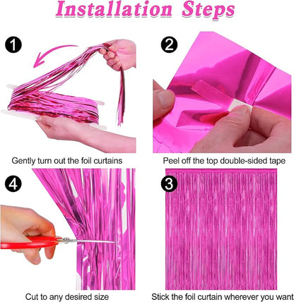 ZATAYE 2 Pack Rose Red Valentines Foil Curtain Streamer Decorations | Rose Red - Image 3