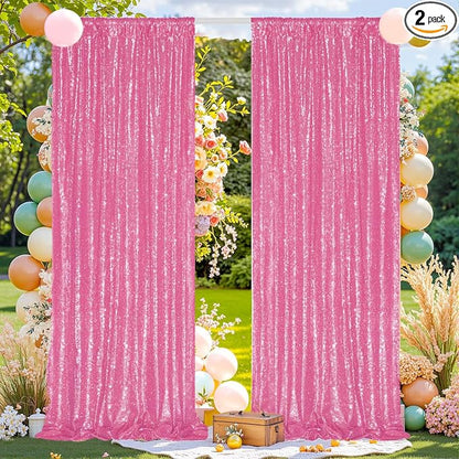 Pink Sequin Backdrop Curtains 2Panel 2x8ft by FYLEDAEETABLECLOTHS