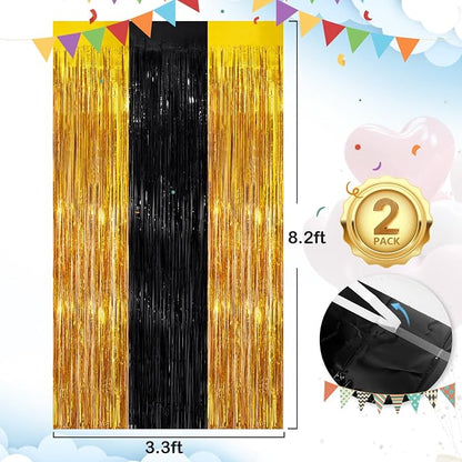 Black Gold Streamer Tinsel Foil Fringe Curtains Streamer 2Pack 3.3X 8.3Ft - Image 4