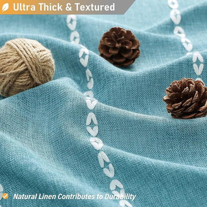 72x96 Extra Long Boho Linen Heavy Duty Cloth Shower Curtain Set, Teal | Extra - Image 2