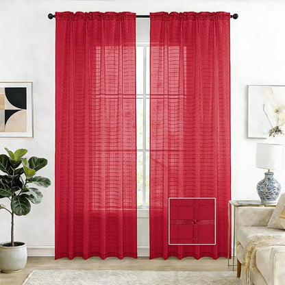 SpaceDresser Check Sheer Curtains 96 Inches Long by SpaceDresser
