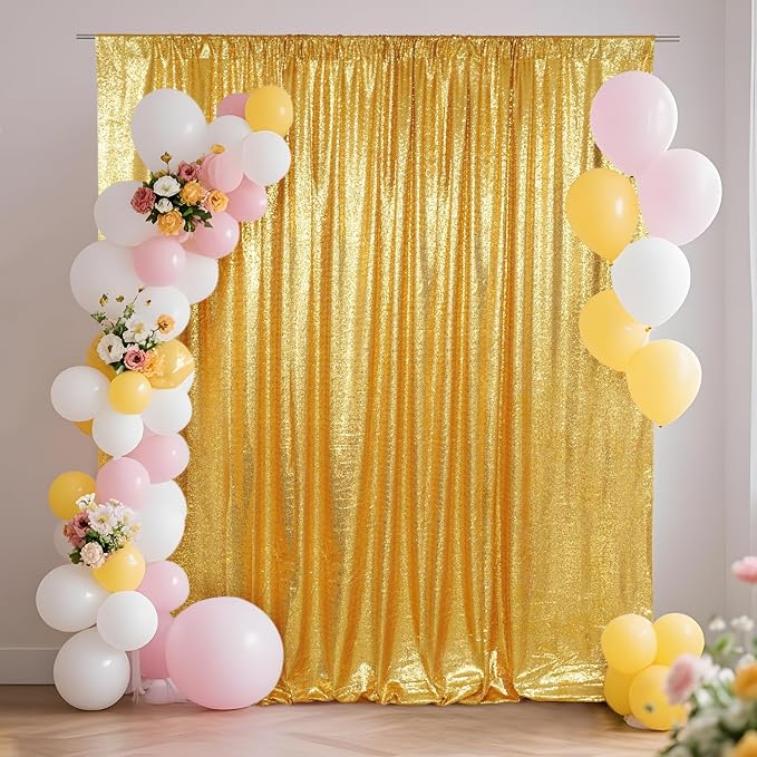SquarePie 4x8ft Gold Sequin Backdrop, High Density Non-Transparent Glitter by SquarePie