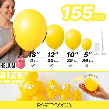 PartyWoo Yellow Balloons 155pcs Matte Yellow Color 18 12 10 5 Inch | Balloons - Image 6