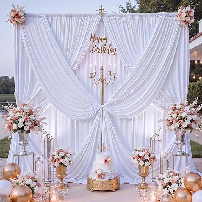 40 ft x 8 ft White Backdrop Curtain Drapes - Image 3