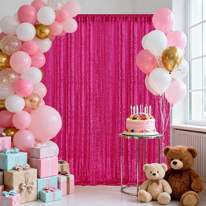 4×8FT-2PCS Fuchsia Sequin Backdrop Curtains Panels, Photography Backdrop - Image 4