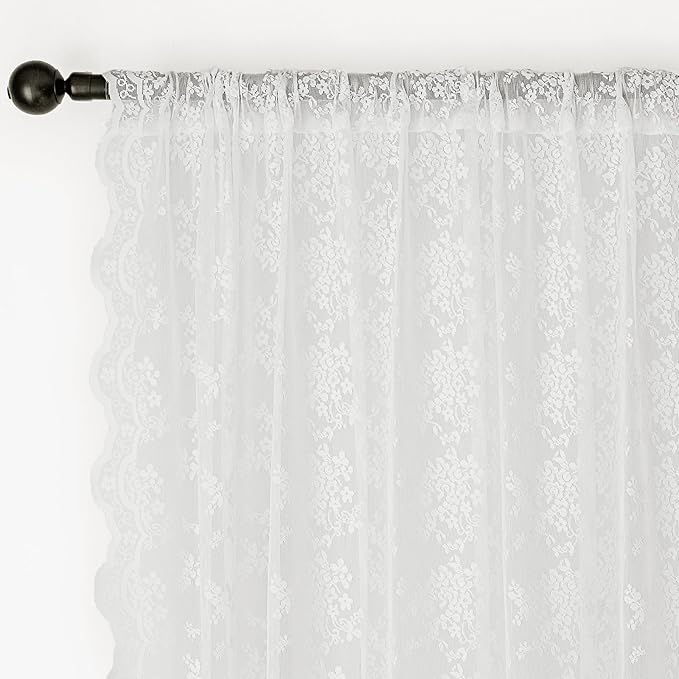 Anmao Vintage Lace Curtains 63 Inches Long 2 Panels Set, Romantic Elegant Light - Image 6