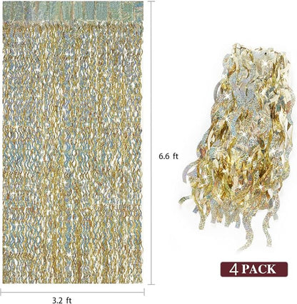 4 Pack Champagne Gold Fringe Curtain Backdrop - Image 3