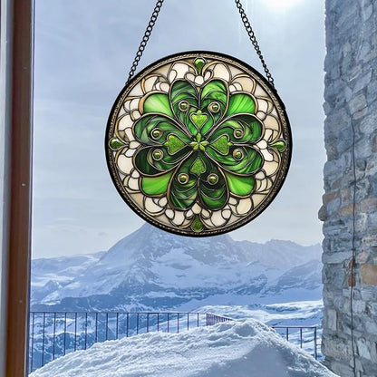 DASTOLL Stained Glass Window Hanging St. Ripak Festival Green Lucky Clover - Image 5