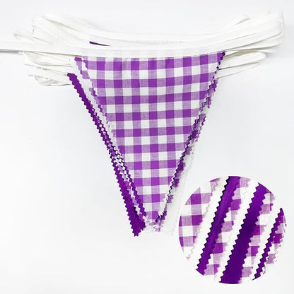 32Ft Purple Party Decorations Purple Buffalo Plaid Checkered White Triangle - Image 2