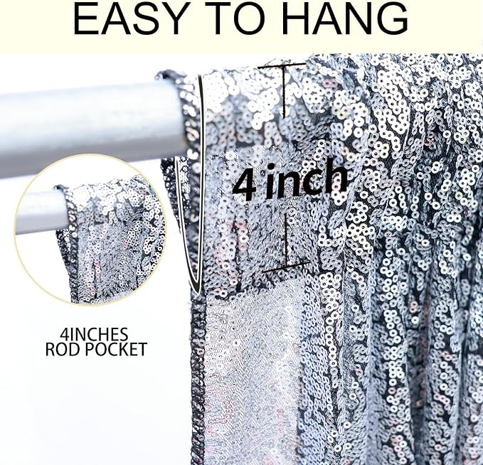 2×8FT-6PCS Black Silver Sequin Backdrop Curtains Panels, Photography Backdrop - Image 5
