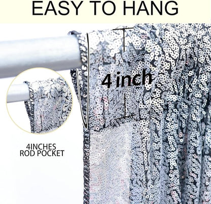 2×8FT-6PCS Black Silver Sequin Backdrop Curtains Panels, Photography Backdrop - Image 5