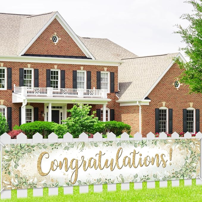 Congratulations Banner 8x1.6 ft Greenery Congrats Banner Green Leaves 2026 by Lecheme