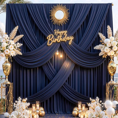 50 ft x 10 ft Wrinkle Free Navy Blue Backdrop Curtain - Image 3