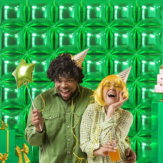NISOCY 36PCS Metallic Green Square Foil Balloons Wall Backdrop | Double Sided - Image 6