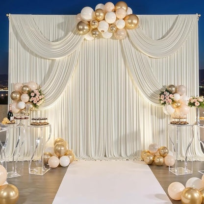 50 ft x 10 ft Wrinkle Free Beige Backdrop Curtain - Image 5