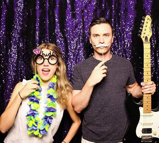 JYFLZQ Purple Sequin Backdrop Curtains 8ft x 8ft 1 Panel Glitter Photo Booth - Image 2