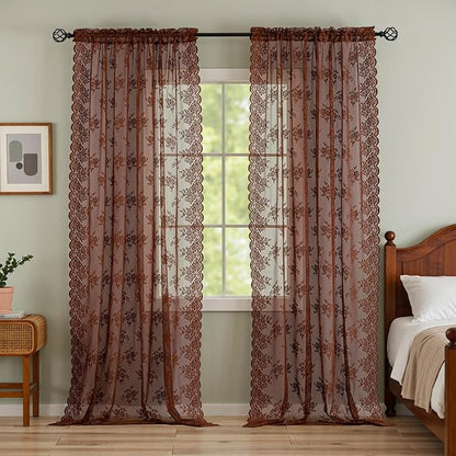 Kotile Warm Brown Lace Curtains by Kotile+Curtains