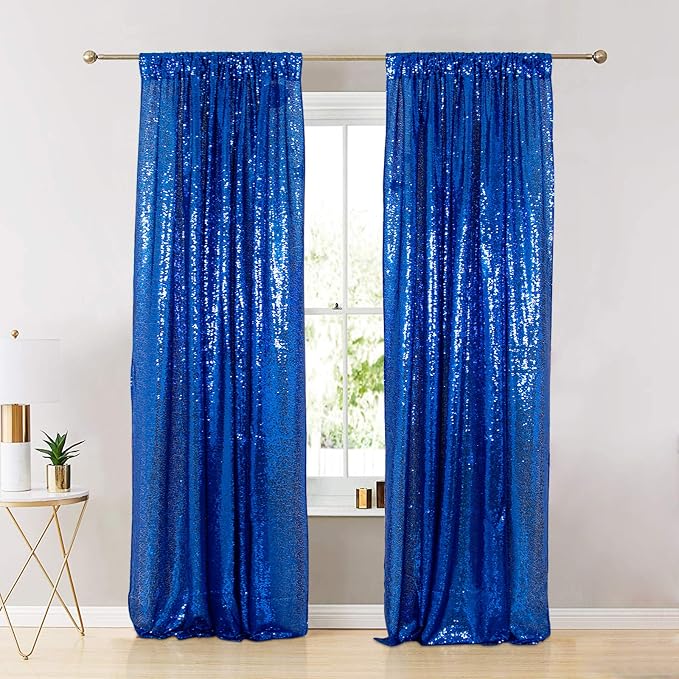 ShinyBeauty Sequin Curtains 4 Panels Royal Blue Sequin Backdrop Shimmer - Image 3