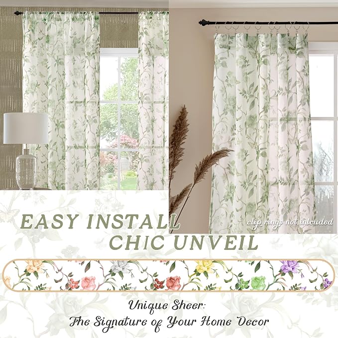 Sage Green Curtains Sheer 36 Inch Length 2 Panels Set, Short Semi Sheer Light - Image 7