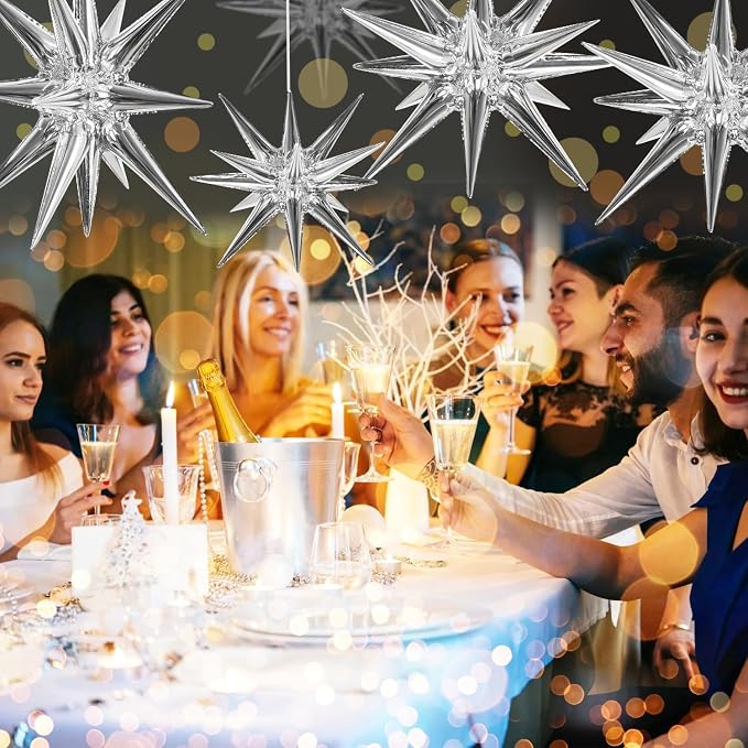 TONIFUL 8 Pcs Explosion Star Balloons Silver Foil Balloon Party Decorations | 2 - Image 6