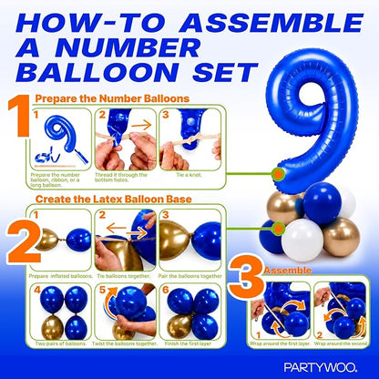 PartyWoo Number Balloons 40 Inch Blue Number 9 Kit - Image 7