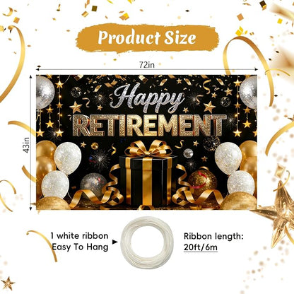 72x43 Inch Retirement Party Decorations Happy Retirement Backdrop | Large Black - Image 2
