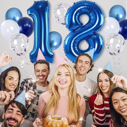 Navy Blue 18 Balloons, 40 Inch Dark Blue Foil Number 18 Balloon Set, XXL Self - Image 3