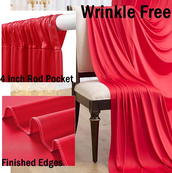 50ft x 12ft Wrinkle Free Red Backdrop Curtains - Image 2